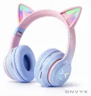 Бездротові навушники Onvyx BT612I з котячими вушками, RGB-підсвічуванням, Bluetooth 5.3, FM-радіо, MicroSD, AUX, складні Blue-Pink